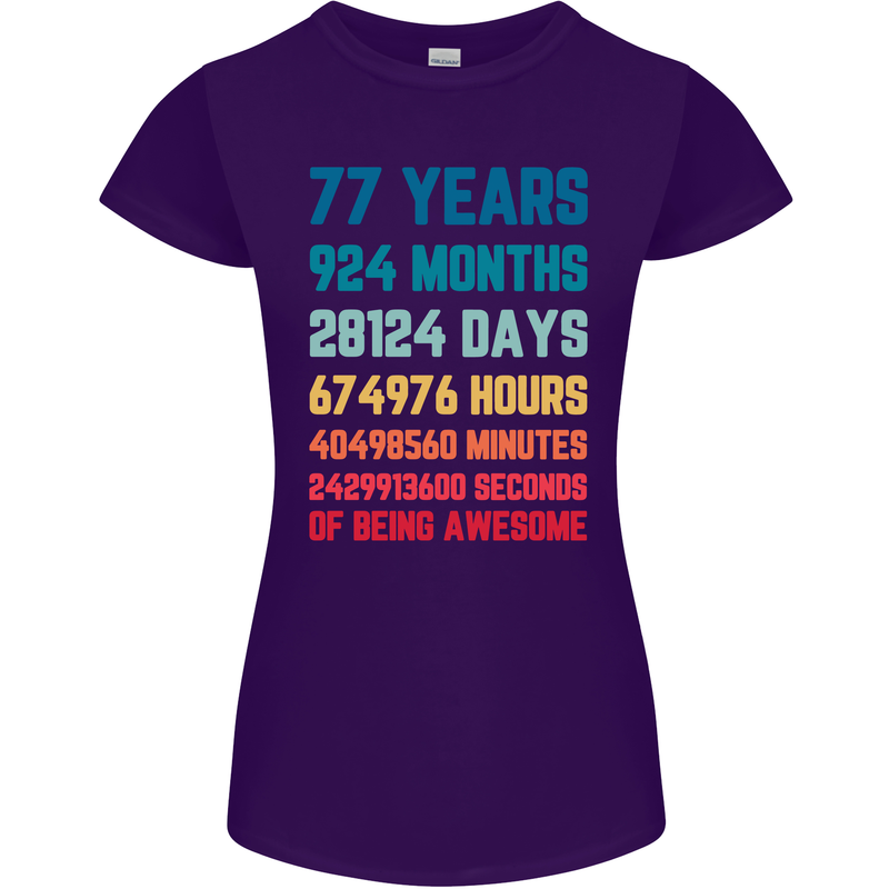 77th Birthday 77 Year Old Womens Petite Cut T-Shirt Purple