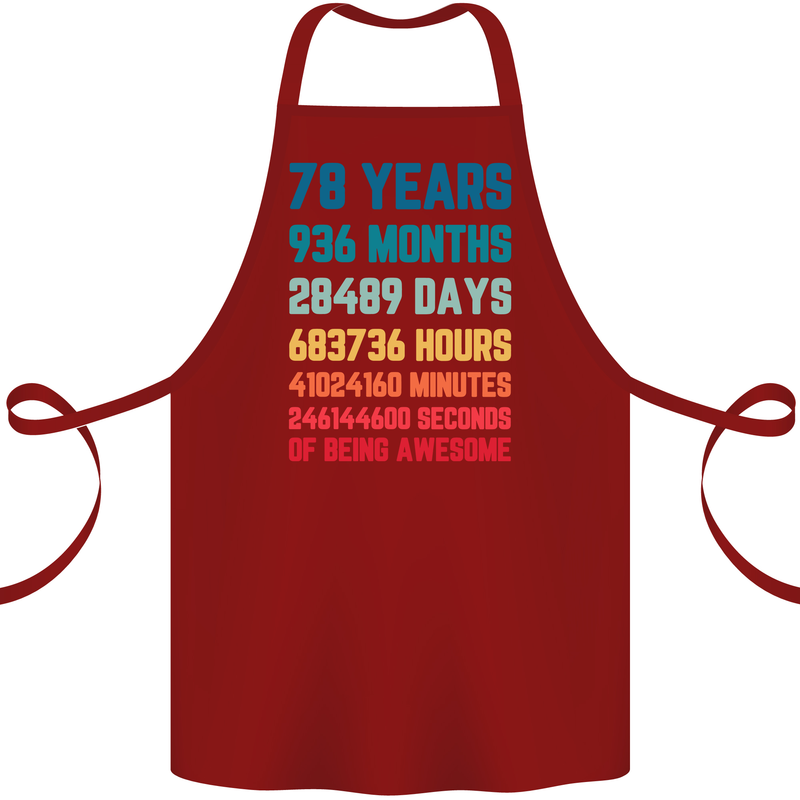 78th Birthday 78 Year Old Cotton Apron 100% Organic Maroon