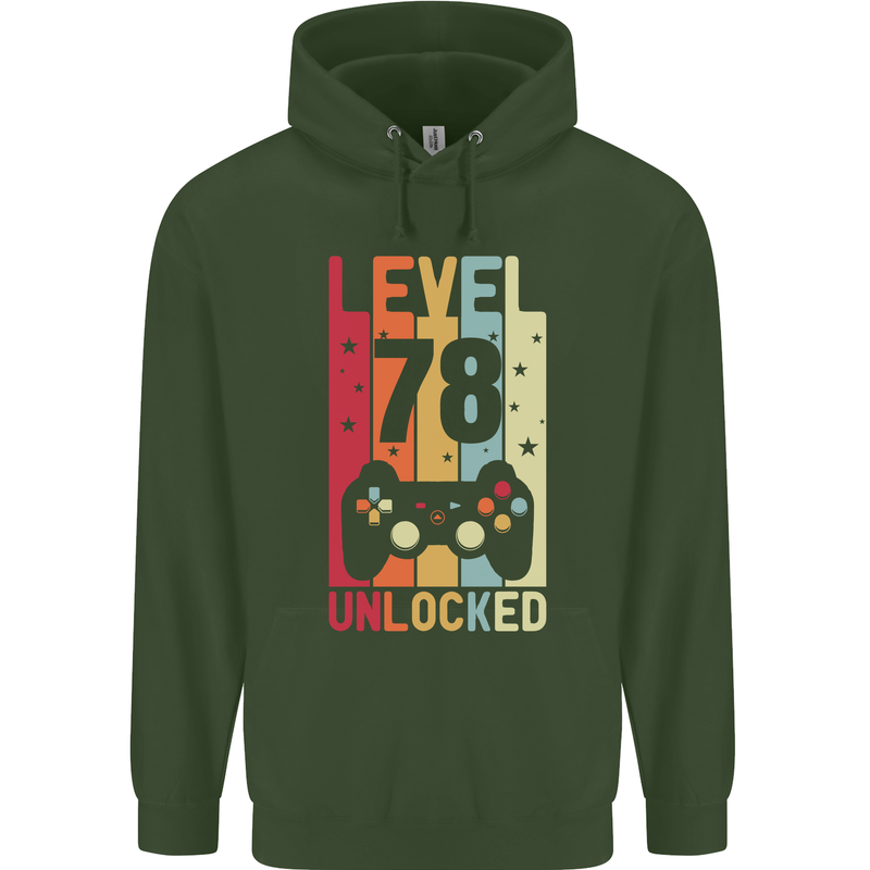 78th Birthday 78 Year Old Level Up Gamming Mens 80% Cotton Hoodie Forest Green