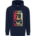 78th Birthday 78 Year Old Level Up Gamming Mens 80% Cotton Hoodie Navy Blue