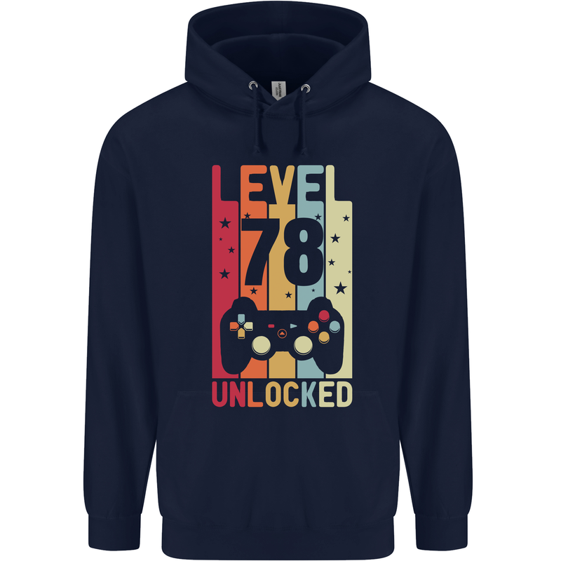 78th Birthday 78 Year Old Level Up Gamming Mens 80% Cotton Hoodie Navy Blue