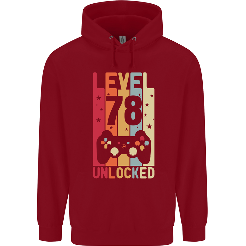 78th Birthday 78 Year Old Level Up Gamming Mens 80% Cotton Hoodie Red