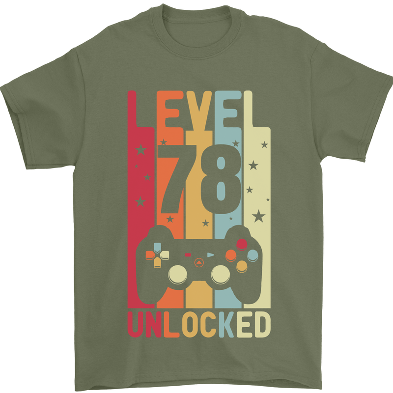 78th Birthday 78 Year Old Level Up Gamming Mens T-Shirt 100% Cotton Military Green