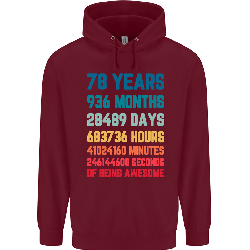 78th Birthday 78 Year Old Mens 80% Cotton Hoodie Maroon