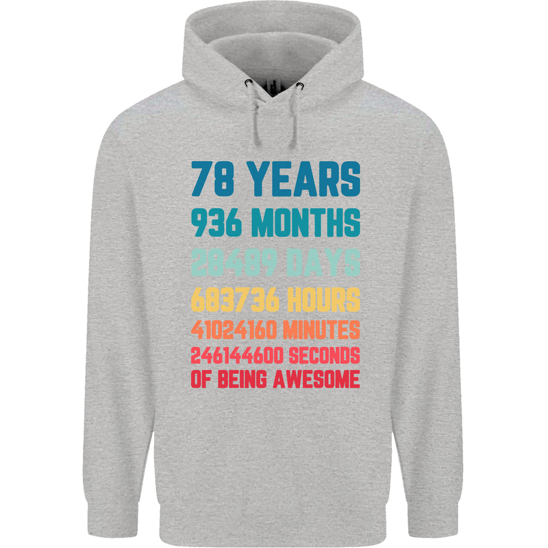 78th Birthday 78 Year Old Mens 80% Cotton Hoodie Sports Grey