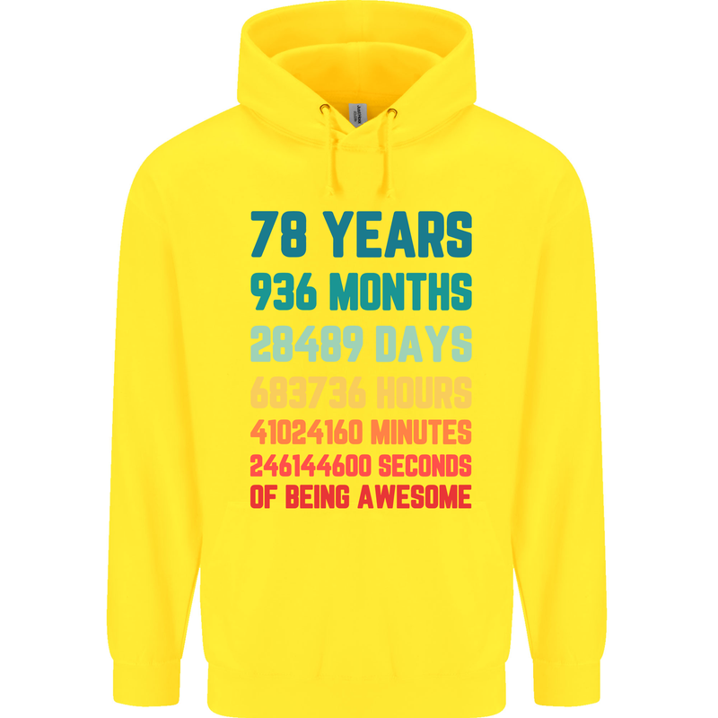 78th Birthday 78 Year Old Mens 80% Cotton Hoodie Yellow
