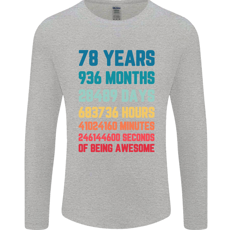 78th Birthday 78 Year Old Mens Long Sleeve T-Shirt Sports Grey