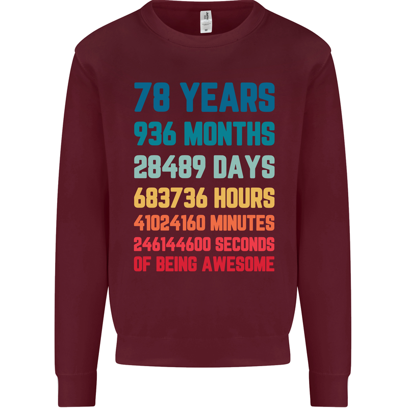 78th Birthday 78 Year Old Mens Sweatshirt Jumper Maroon