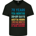 78th Birthday 78 Year Old Mens V-Neck Cotton T-Shirt Black