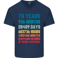 78th Birthday 78 Year Old Mens V-Neck Cotton T-Shirt Navy Blue