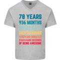 78th Birthday 78 Year Old Mens V-Neck Cotton T-Shirt Sports Grey