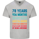 78th Birthday 78 Year Old Mens V-Neck Cotton T-Shirt Sports Grey