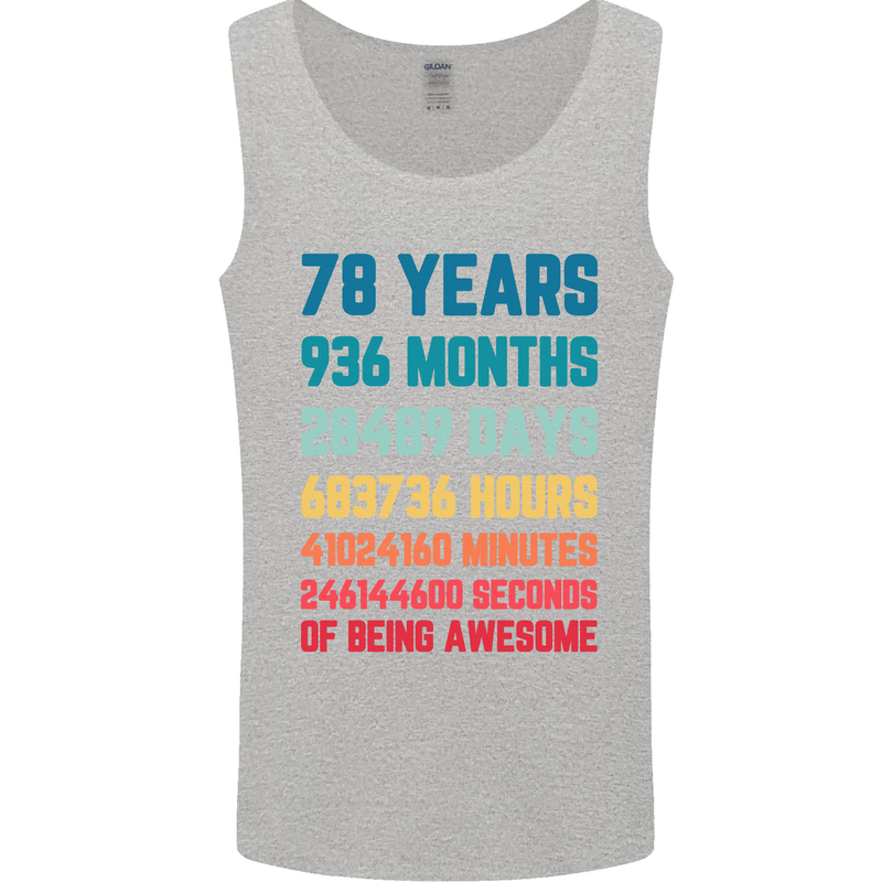 78th Birthday 78 Year Old Mens Vest Tank Top Sports Grey