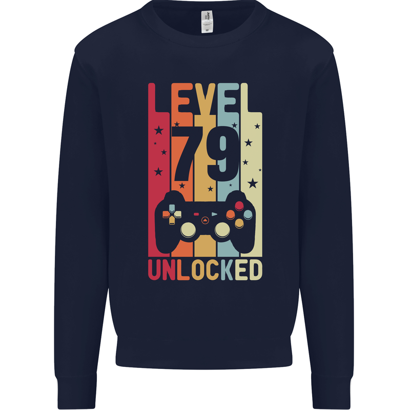 79th Birthday 79 Year Old Level Up Gamming Mens Sweatshirt Jumper Navy Blue
