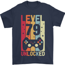79th Birthday 79 Year Old Level Up Gamming Mens T-Shirt 100% Cotton Navy Blue