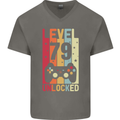 79th Birthday 79 Year Old Level Up Gamming Mens V-Neck Cotton T-Shirt Charcoal