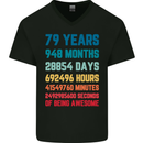 79th Birthday 79 Year Old Mens V-Neck Cotton T-Shirt Black