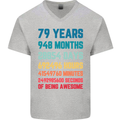 79th Birthday 79 Year Old Mens V-Neck Cotton T-Shirt Sports Grey