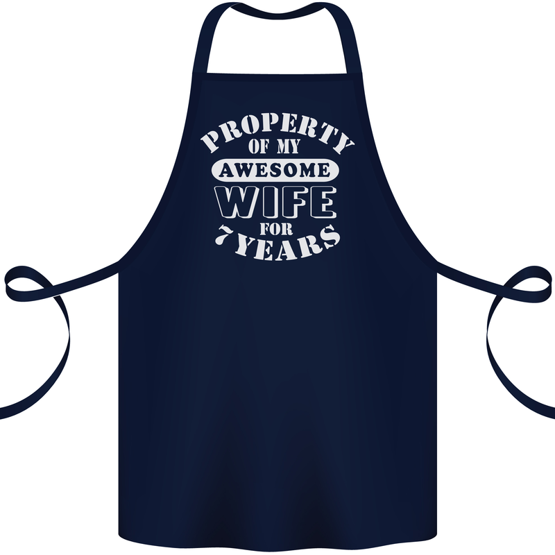 7 Year Wedding Anniversary 7th Funny Wife Cotton Apron 100% Organic Navy Blue