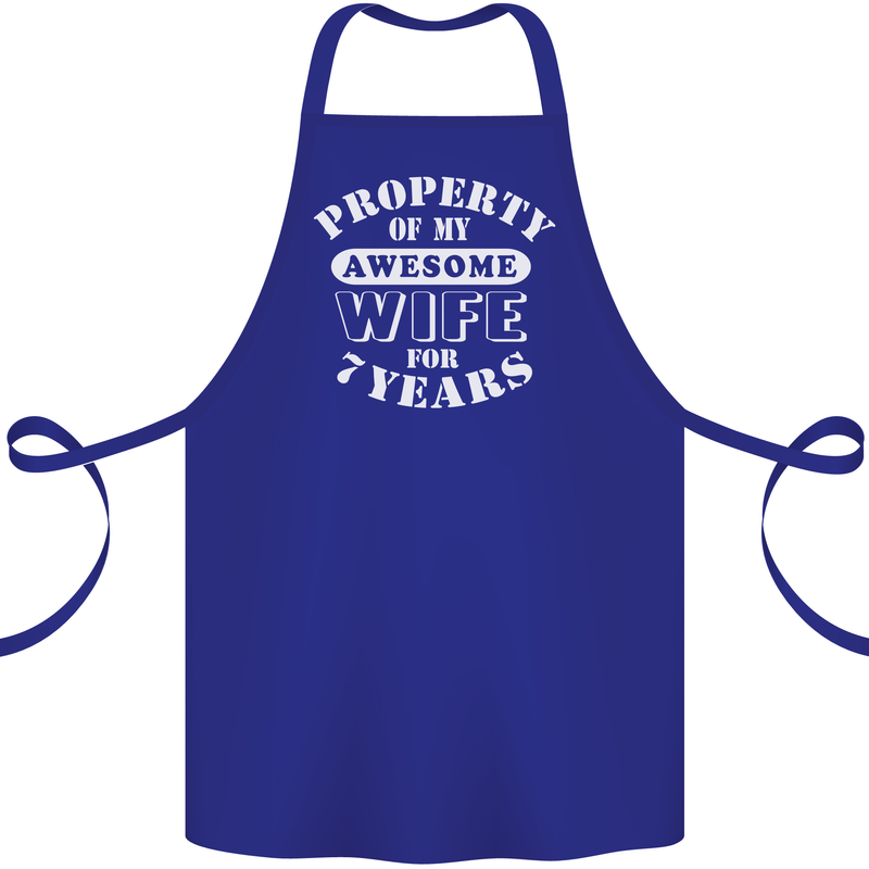 7 Year Wedding Anniversary 7th Funny Wife Cotton Apron 100% Organic Royal Blue