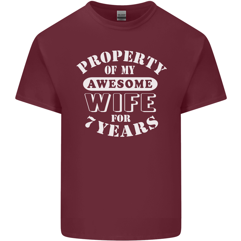 7 Year Wedding Anniversary 7th Funny Wife Mens Cotton T-Shirt Tee Top Maroon