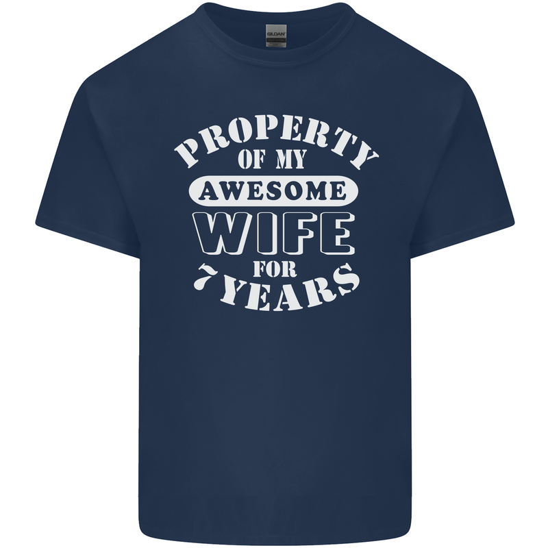 7 Year Wedding Anniversary 7th Funny Wife Mens Cotton T-Shirt Tee Top Navy Blue