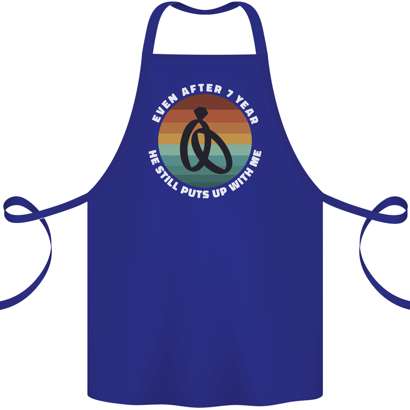 7 Year Wedding Anniversary 7th Marriage Cotton Apron 100% Organic Royal Blue