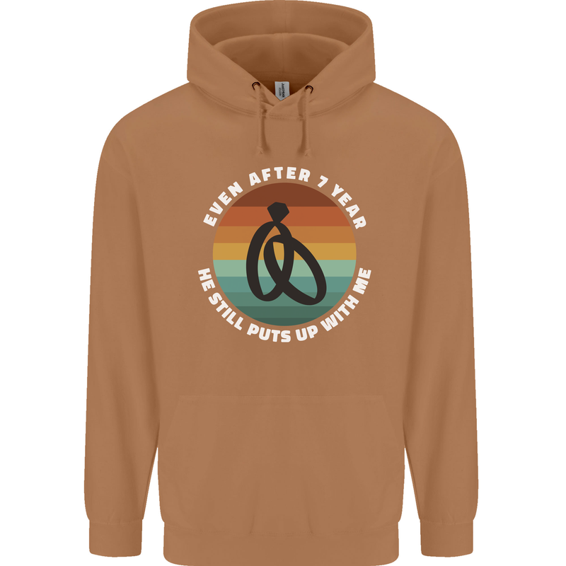 7 Year Wedding Anniversary 7th Marriage Mens 80% Cotton Hoodie Caramel Latte