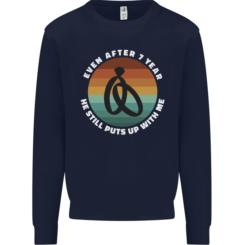 7 Year Wedding Anniversary 7th Marriage Mens Sweatshirt Jumper Navy Blue
