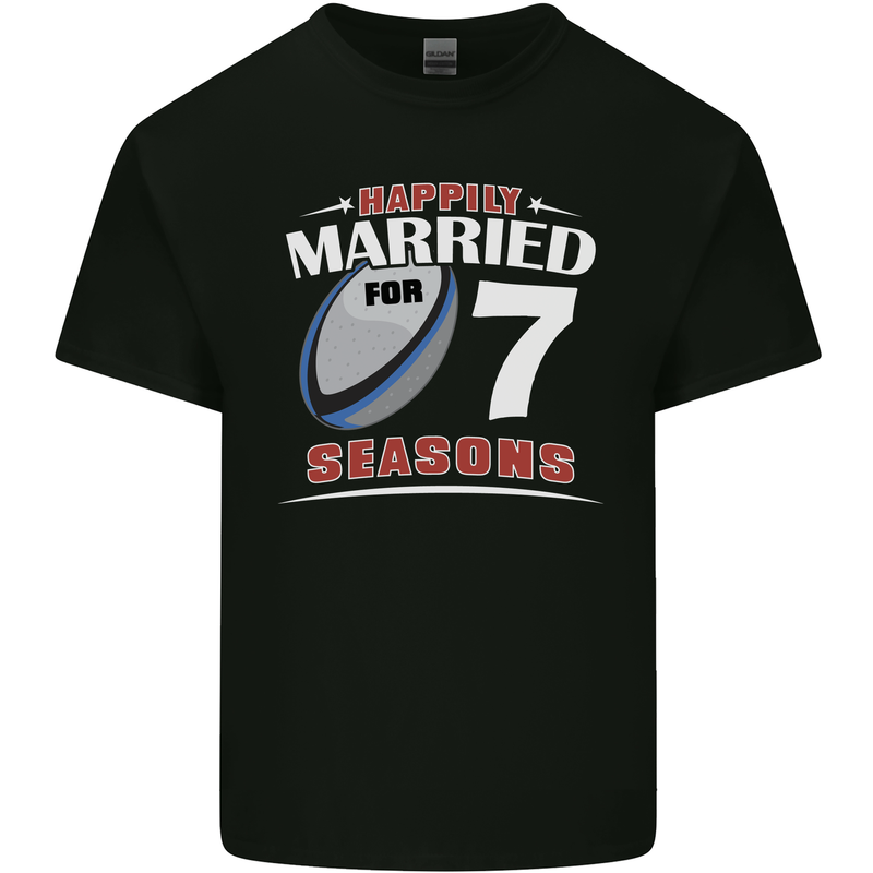 7 Year Wedding Anniversary 7th Rugby Mens Cotton T-Shirt Tee Top Black