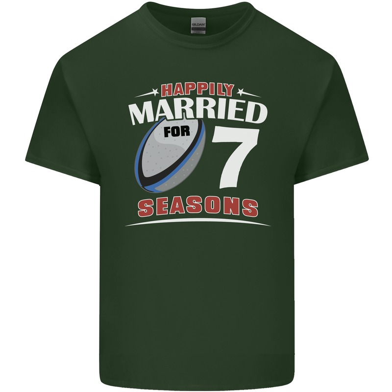 7 Year Wedding Anniversary 7th Rugby Mens Cotton T-Shirt Tee Top Forest Green