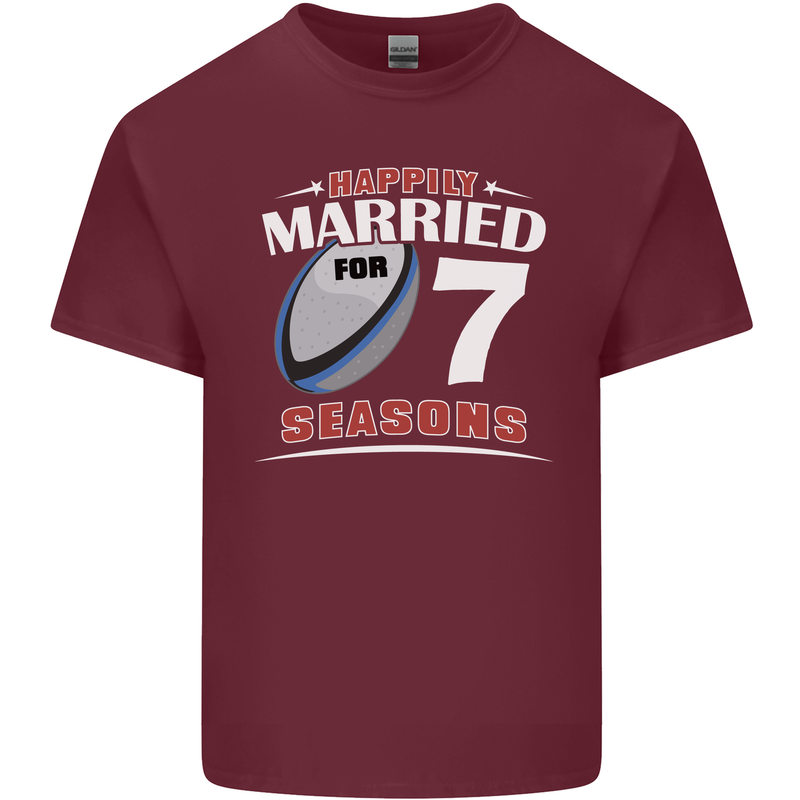 7 Year Wedding Anniversary 7th Rugby Mens Cotton T-Shirt Tee Top Maroon