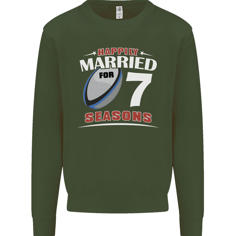7 Year Wedding Anniversary 7th Rugby Mens Sweatshirt Jumper Forest Green