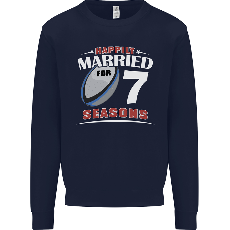 7 Year Wedding Anniversary 7th Rugby Mens Sweatshirt Jumper Navy Blue