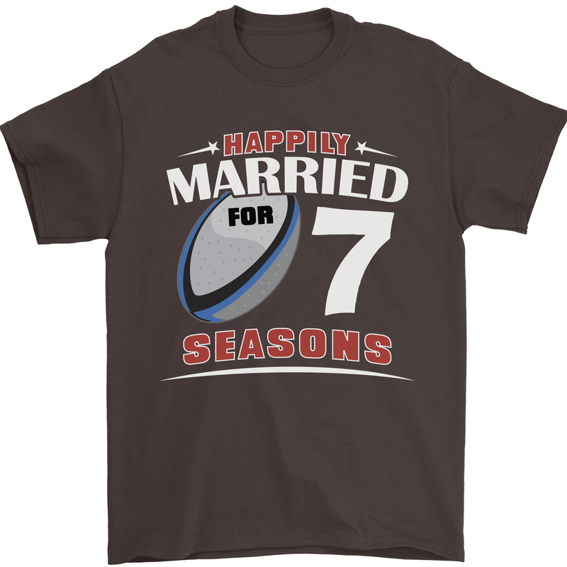 7 Year Wedding Anniversary 7th Rugby Mens T-Shirt 100% Cotton Dark Chocolate