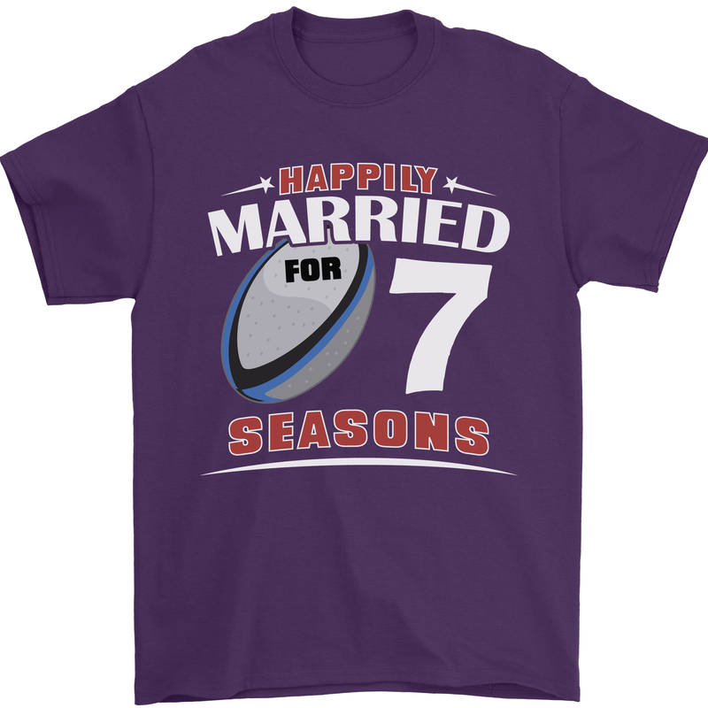 7 Year Wedding Anniversary 7th Rugby Mens T-Shirt 100% Cotton Purple