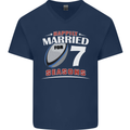 7 Year Wedding Anniversary 7th Rugby Mens V-Neck Cotton T-Shirt Navy Blue