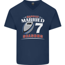 7 Year Wedding Anniversary 7th Rugby Mens V-Neck Cotton T-Shirt Navy Blue