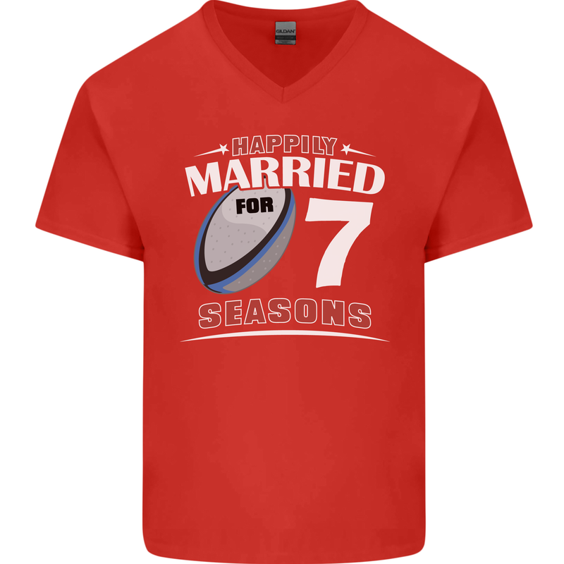 7 Year Wedding Anniversary 7th Rugby Mens V-Neck Cotton T-Shirt Red