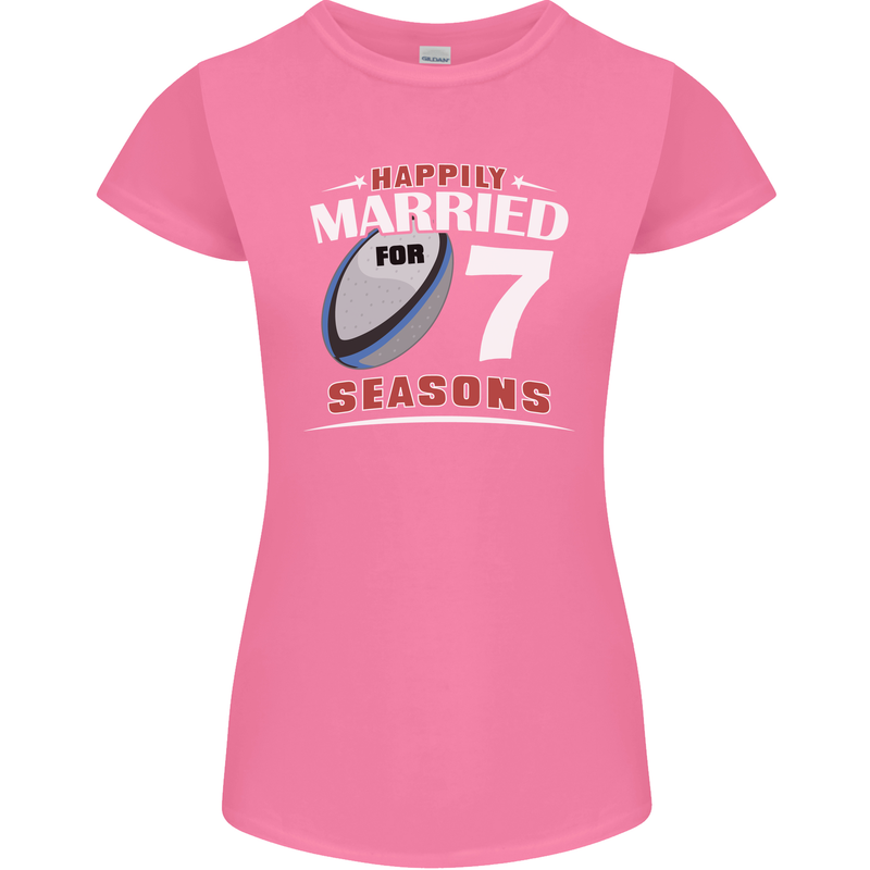 7 Year Wedding Anniversary 7th Rugby Womens Petite Cut T-Shirt Azalea