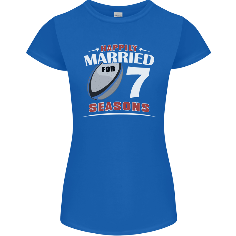 7 Year Wedding Anniversary 7th Rugby Womens Petite Cut T-Shirt Royal Blue