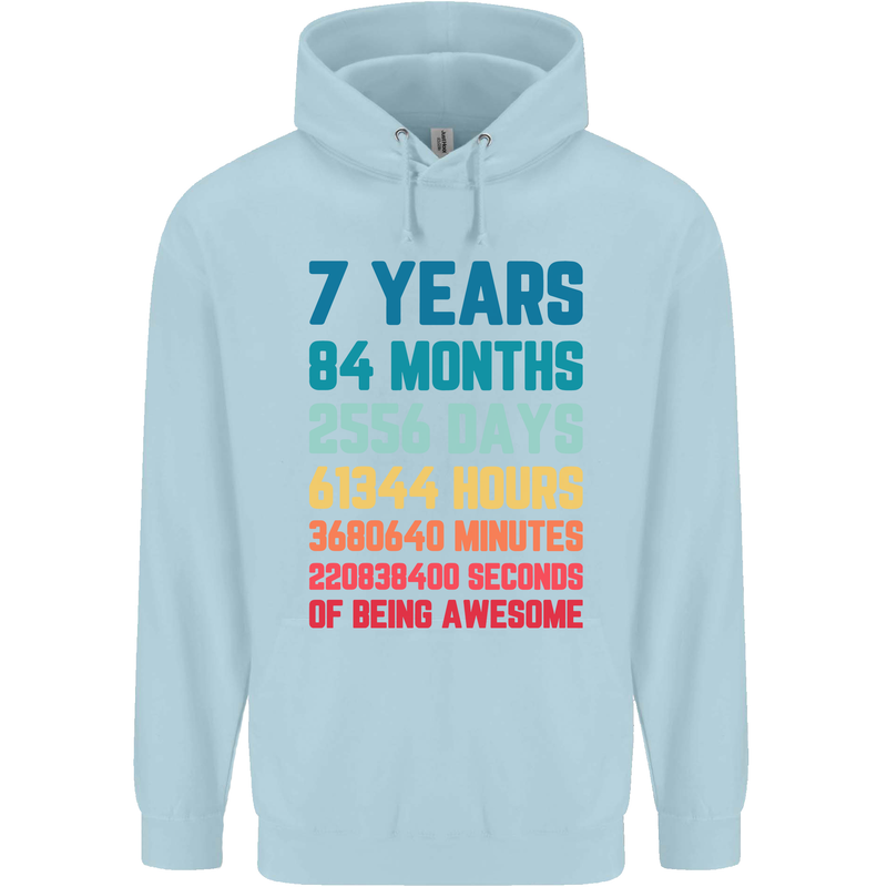 7th Birthday 7 Year Old Childrens Kids Hoodie Light Blue