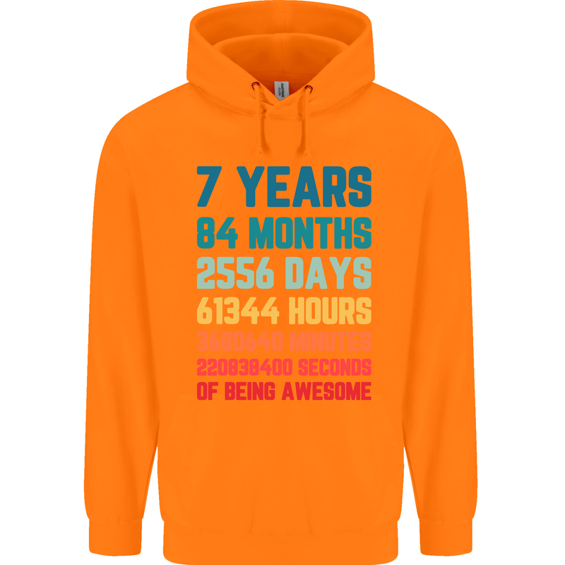7th Birthday 7 Year Old Childrens Kids Hoodie Orange