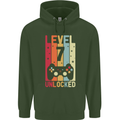 7th Birthday 7 Year Old Level Up Gamming Childrens Kids Hoodie Forest Green