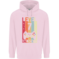 7th Birthday 7 Year Old Level Up Gamming Childrens Kids Hoodie Light Pink