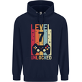 7th Birthday 7 Year Old Level Up Gamming Childrens Kids Hoodie Navy Blue