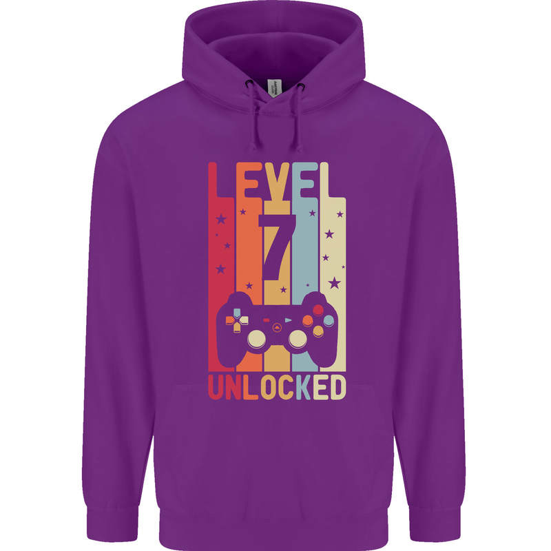 7th Birthday 7 Year Old Level Up Gamming Childrens Kids Hoodie Purple