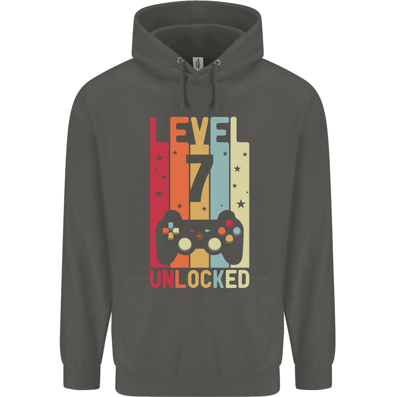7th Birthday 7 Year Old Level Up Gamming Childrens Kids Hoodie Storm Grey