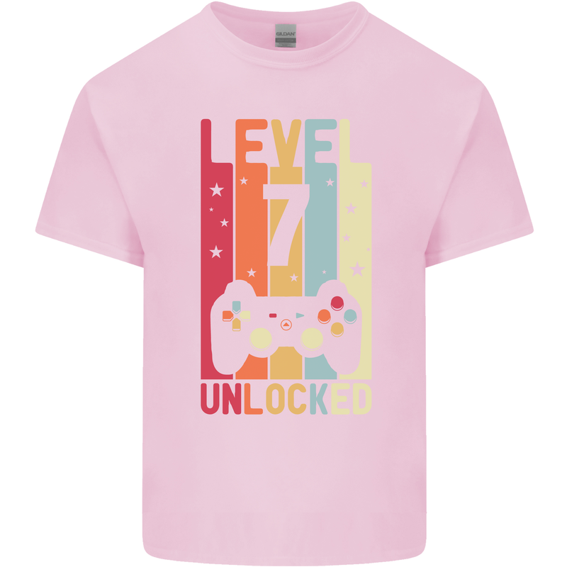 7th Birthday 7 Year Old Level Up Gamming Kids T-Shirt Childrens Light Pink