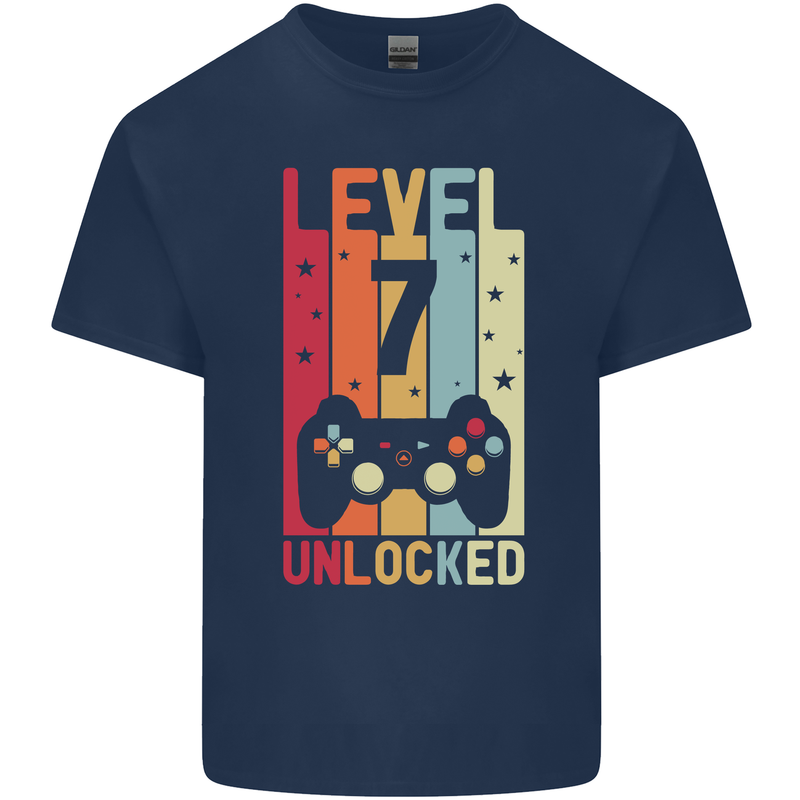 7th Birthday 7 Year Old Level Up Gamming Kids T-Shirt Childrens Navy Blue